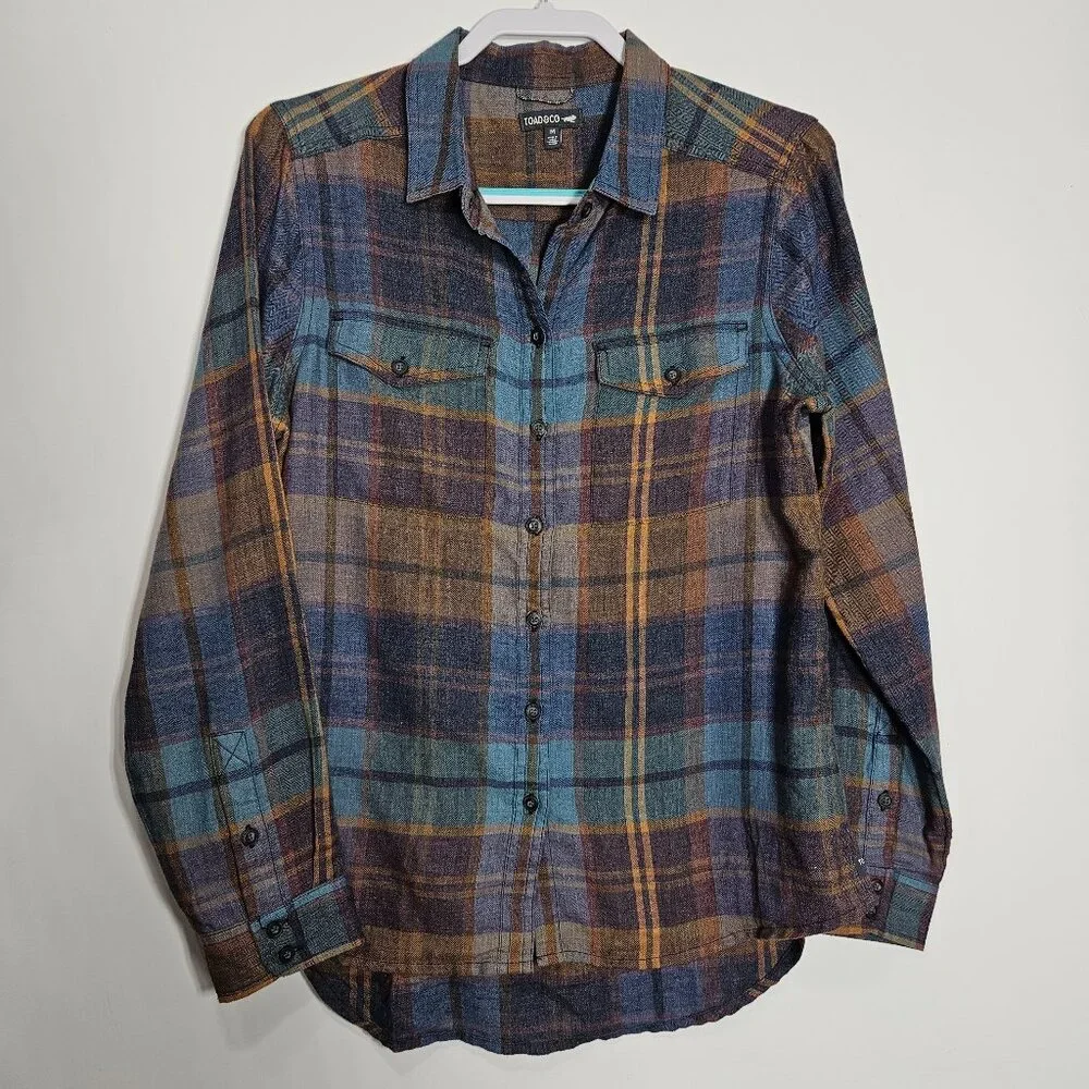 Toad&Co Reform Flannel Plaid Shirt Women’s Medium Organic Outdoor Casual - Picture 1 of 9